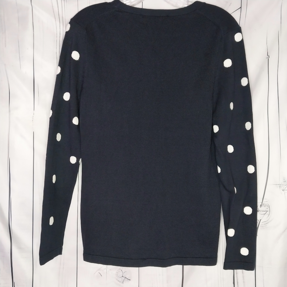Tommy Hilfiger Dark Blue and White Polka Dot Preppy V-Neck Women's Sweater - Picture 6 of 7